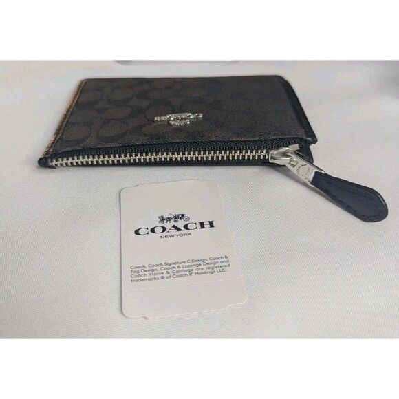 Coach Mini Skinny ID Coin Case - Attached Key Ring, Black, Fabric, Leather - Picture 3 of 4